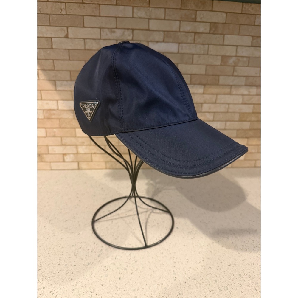 Authentic Prada Re-Nylon Baseball Cap Navy Blue Logo Hat